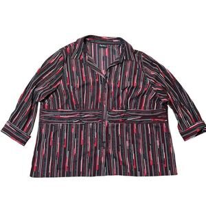 Vintage Maggie Barnes Red & Black Button Up Top Size 3X